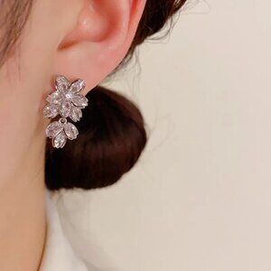 NEW Adriella Silver Plated Crystal Flower Drop Earrings
